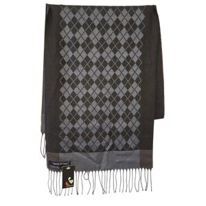 Valentin Fraas V Fraas Argyle Scarf Black Gray Fringe NWT